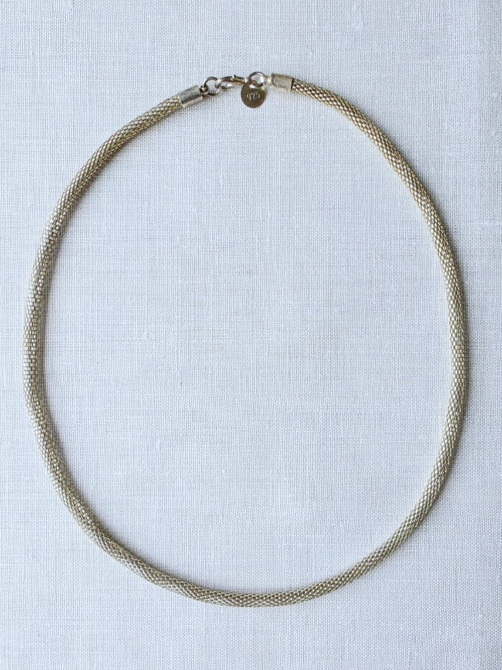 Sterling Silver 925 Tubular Mesh Necklace - 18.5" Slinky Popcorn Chain
